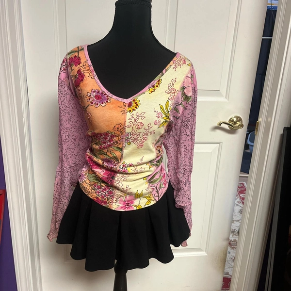 Multi-coloured floral print long sleeve top with...