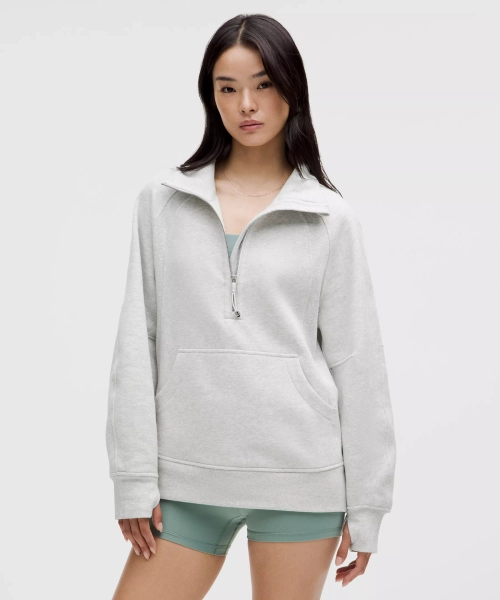 Scuba Oversized Funnel-Neck Half Zip *Long - Heathered Core Ultra Light Grey - XL/XXL