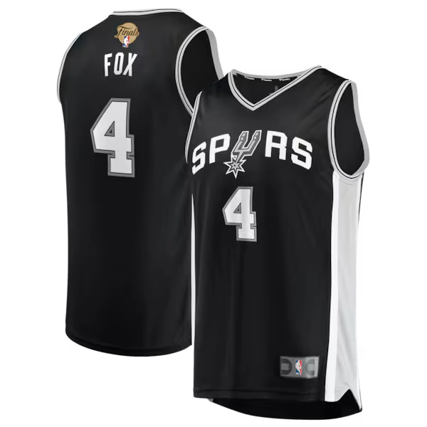 Men's San Antonio Spurs De'Aaron Fox Fanatics Black 2026 NBA Finals Patch Fast Break Jersey - Icon Edition