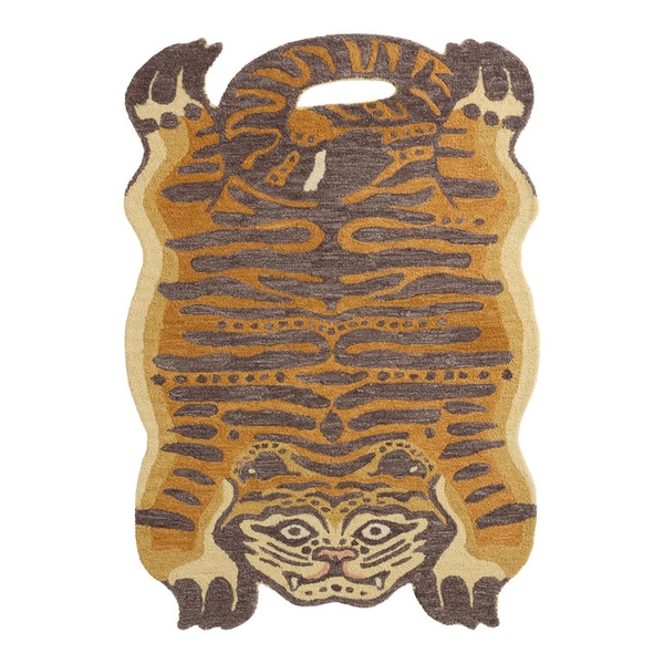 6' x 9' Orange and Black Tiger Shaped Tufted Wool Area Rug