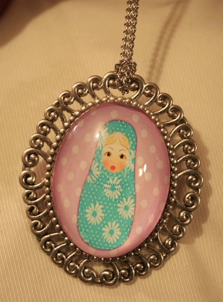 Pink White Dotted Blue Princess Doll Necklace