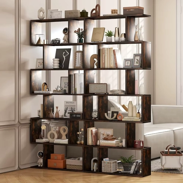 6 tier geometric bookshelf, book shelf room divider, s-shaped modern bookshelf, 75