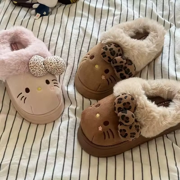 Outono inverno olá kitty chinelos para mulheres de pelúcia kawaii bonito sanrio casa chinelos de algodão quente dos desenhos animados casa sapatos interiores presentes - AliExpress 