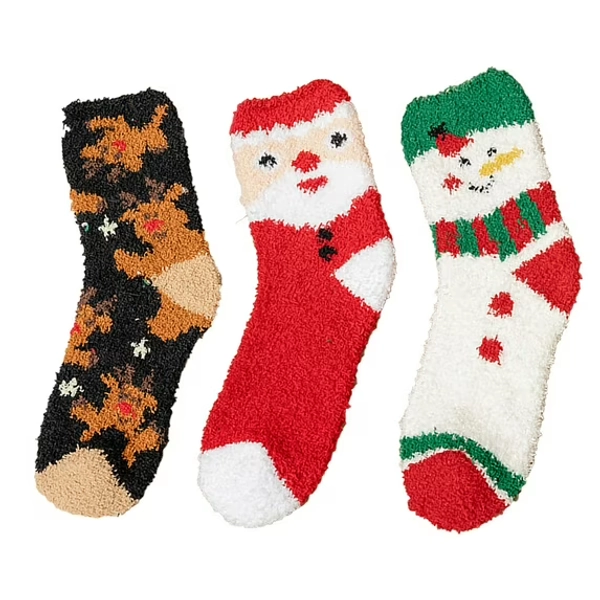 DQRPSEETB 3 Pairs Christmas Fuzzy Socks for Women Home Casual Sleeping Socks for 6 to 9 Size Warm Cozy Slipper Socks Microfiber Fluffy Socks Christmas Gifts Winter Gear Socks