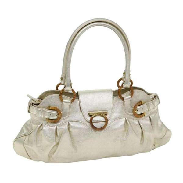 Salvatore Ferragamo Gancini Hand Bag Leather Gold