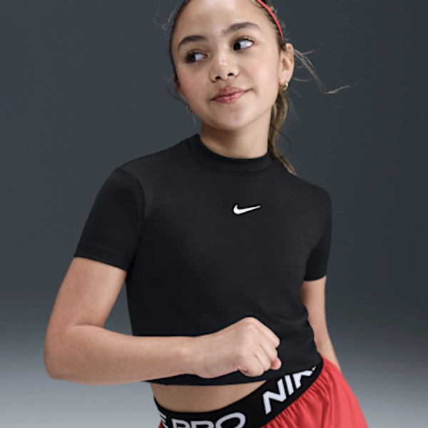 Nike Pro Girls' Dri-FIT Short-Sleeve Top - Black/White - Size XS