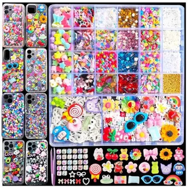 Junk Case Charms Kit,Charms for Junk Ais1 Cases,4800pcs Junk Phone Case Charm Supplies with Nail Charm Letter Beads Slime Beads Rhinestone Gems