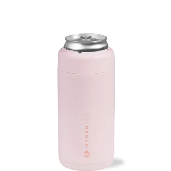 HydroJug Can Cooler – Insulated Stainless Steel Can Cooler Cup with Screw-Top Collar & Rubber Base - Slim 12oz, Pink Sand