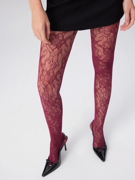 Synthetic Fiber Floral Lace Tights