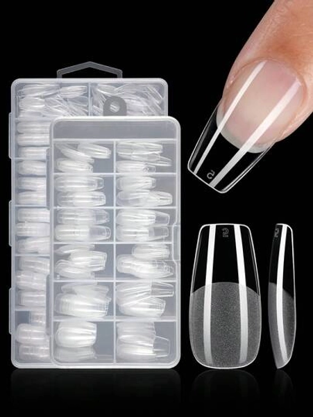 120/600PCS Medium Square Nail Tip Soft Gel Transparent Gel Nail Tip Semi-Matte Full Coverage Nail Tip Acrylic Pre-Pressed False Nail Tip Nail Lengthening Home DIY Nail Press Nail Products