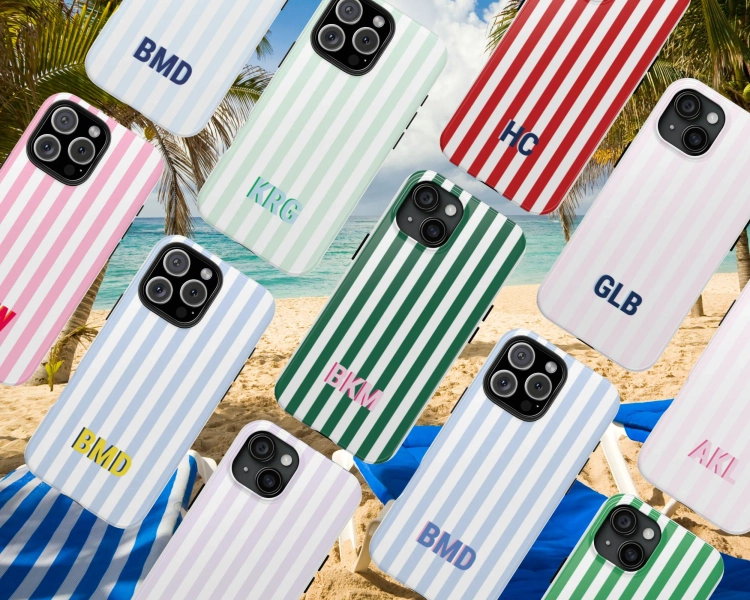 Personalized Striped Phone Case Custom Monogrammed iPhone Case Aesthetic Shadow Monogram Phone Case Summer Coastal Preppy Phonecase Beachy