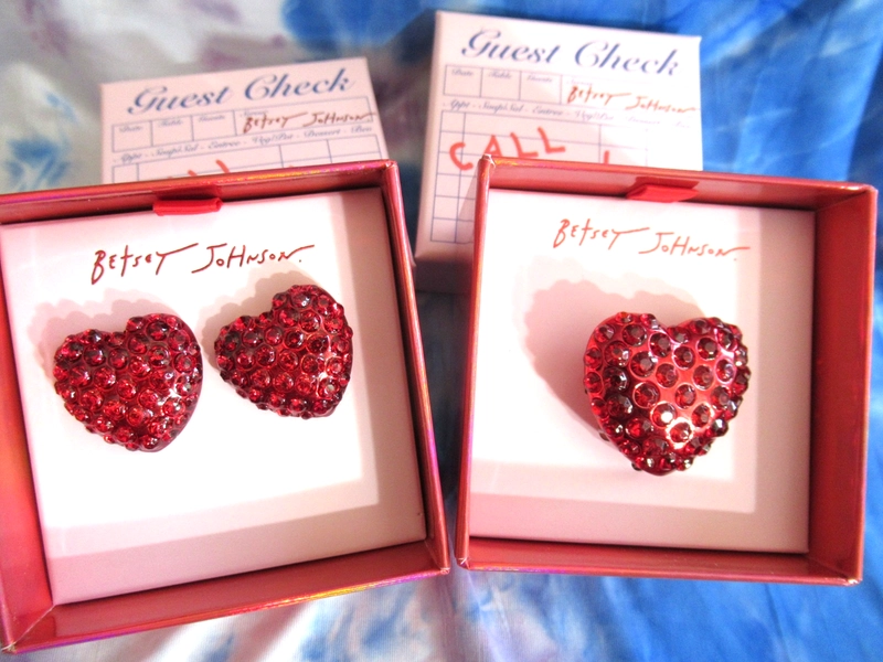 Betsey Johnson Red Heart Stretch Ring or Button Stud Earrings -U CHOOSE-BOXED