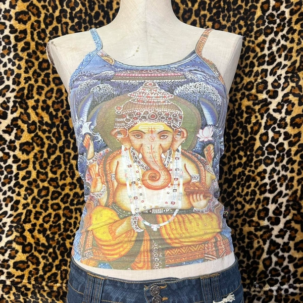 Y2k Multi-coloured Hindu Ganesha tank top 
Size...