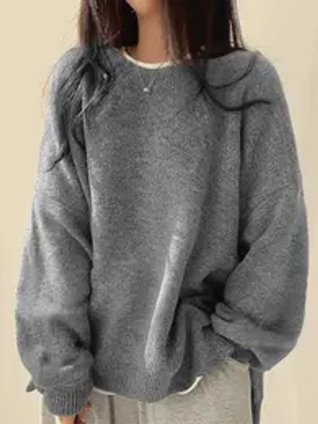 Women's Drop Shoulder Split Hem Sweater, Casual Long Sleeve Round Neck Jumper, Women's Knitwear Top for Fall & Winter, Sweaters for Women