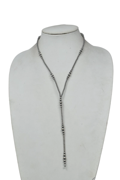3-6mm Graduated Silver Pearl Lariat Necklace (20")