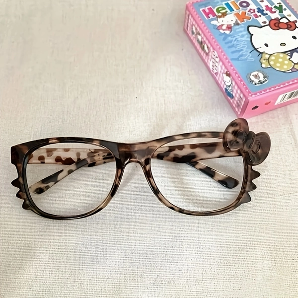 1pc Sanrio for hello kitty & Leopard Print Fashion Glasses - Y2K Style Decorative Decorative Glasses, No Lenses Needed, Lightweight Durable Plastic, Cute Birthday Gift for Women, Trendy Casual Eyewear, Playful Design, Fashion Accessory, Trendy Eyewear, Decorative Lenses