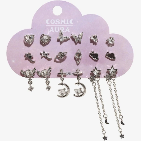 Cosmic Aura Star Winged Heart Stud Earring Set