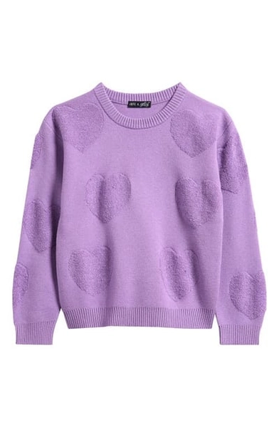 Ava & Yelly Big Heart Sweater in Purple at Nordstrom, Size 4