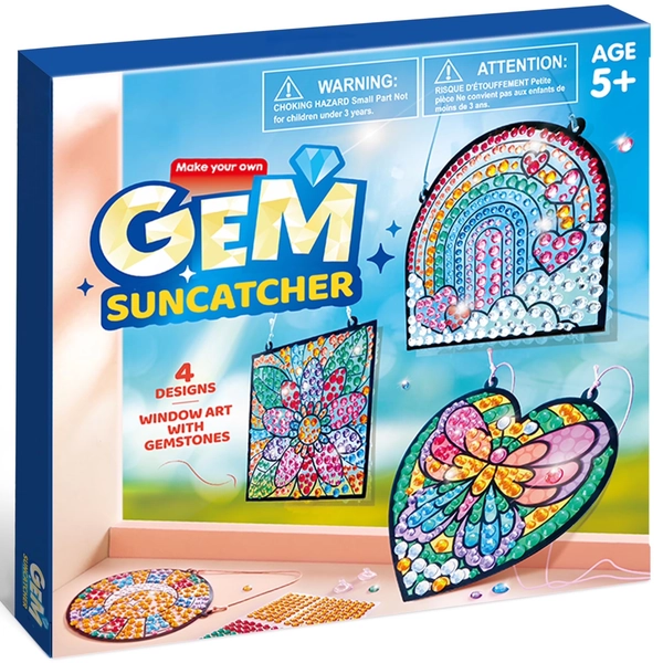 Joyfy 4 Pcs Window Art Making Kits, Sun Catcher Gem Painting Arts And Crafts Kits, Christmas Birthday Gift for Kids Girls Ages  5 6 8 12
