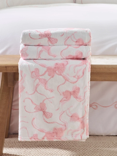 Catherine Lansfield Pink Oversized Bow Cosy Fleece Blanket Throw