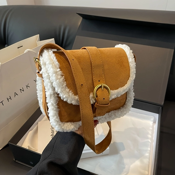 Women's Vintage Plush Faux Fur Handbag with Adjustable Strap & Golden-Tone Hardware - Brown/Black/Coffee Crossbody Bag, Snap Closure, Lining, Elegant Everyday & Formal Purse for Winter & Year-Round Use, Retro Style with Plush Faux Fur Trim, Golden-Tone Hardware  and Adjustable Strap for Comfortable Carry, Suitable for Casual and Formal Occasions, Handbags For Women, Bags For Women Crossbody Brown Nylon, Designer Handbag, Bags For Women High Quality,