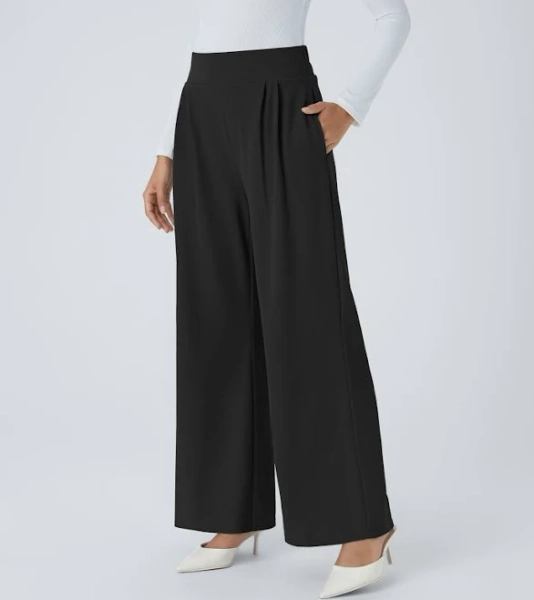 Halara Halara Flex High Waisted Pocket Wide Leg Waffle Work Pants