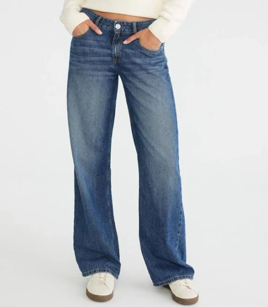 Aeropostale Women's Low-Rise Baggy Wide Leg Cotton Jeans