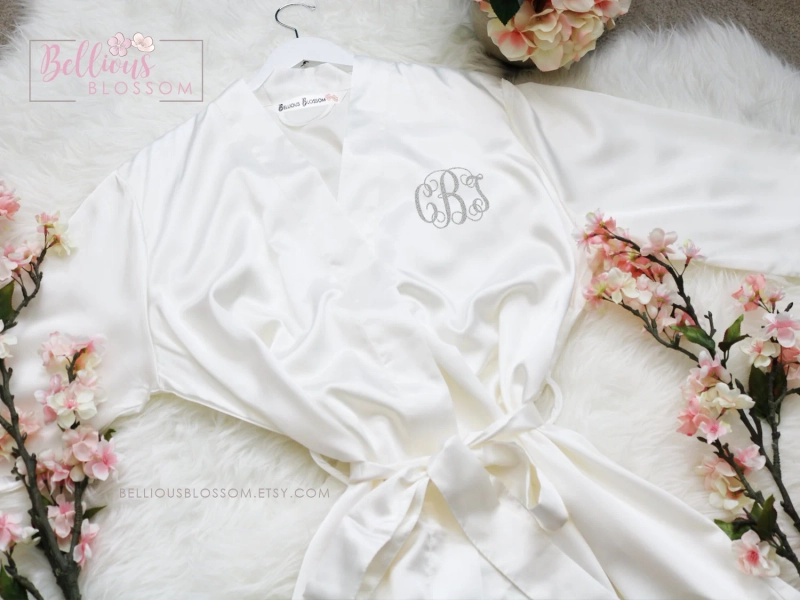 Monogrammed Satin Robes, Bridesmaid Robes, Glitter Robes, Wedding Gift, Personalized Robes, Bride Robe, Bridesmaid Gifts, Ivory Robe