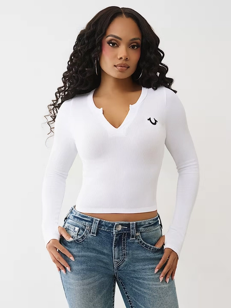 SEAMLESS V-NOTCH LONG SLEEVE TOP