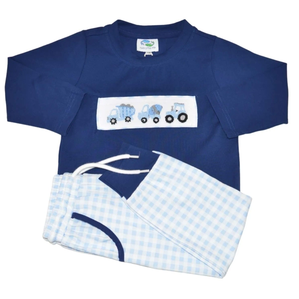   Hand Smocked Baby Blue Construction Shirt and Jogger Set