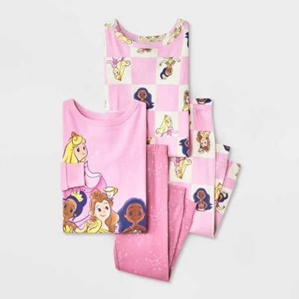 Toddler Girls' 4pc Disney Princess Cotton Long Sleeve Pajama Set - Pink 2T