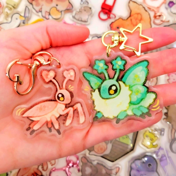 Alien Bug keychains / Double-Sided Glitter Acrylic Silly Insect Charms