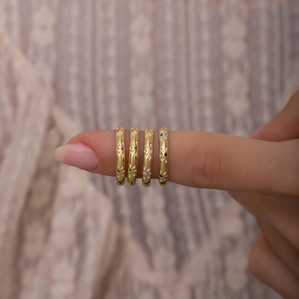 Gold Floral Eternity Band | Dainty Stackable Ring | Minimalist Flower Ring | Daisy Eternity Ring | Birthstone Ring | Dainty Flower Ring
