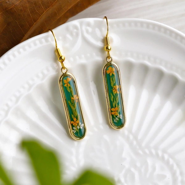 Orange Real Flower Resin Earrings