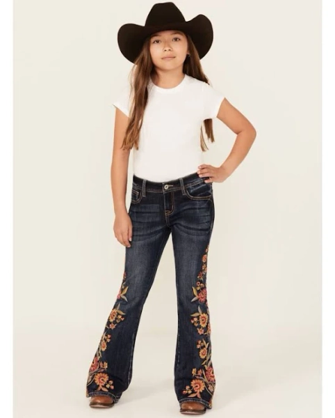 Grace in LA Girls' Floral Embroidered Flare Jeans