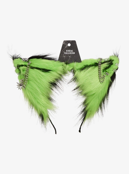 Social Collision Black & Green Chain Cat Ear Headband