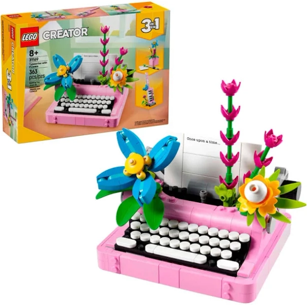 Lego Creator Typewriter with Flowers