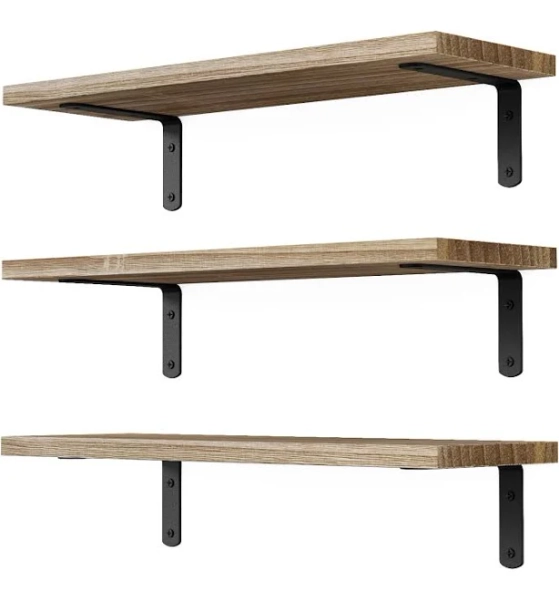 DOLLFIO Floating Shelves, 3 Sets Wall Shelves, Wooden Floating Shelves for Wall Décor, Wall Mounted Floating Bathroom Shelf for Storage, Floating