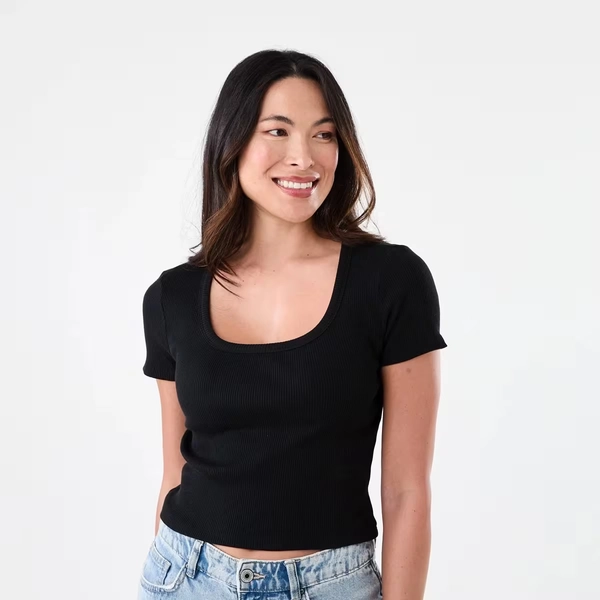 Short Sleeve Rib Square Neck T-shirt