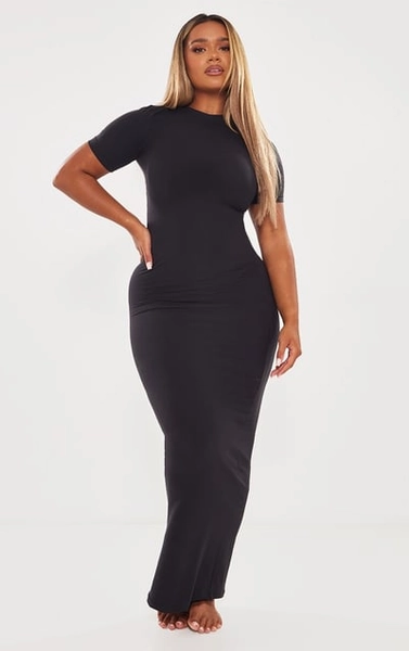 PrettyLittleThing Shape Black Sculpted Short Sleeve Maxi Dress