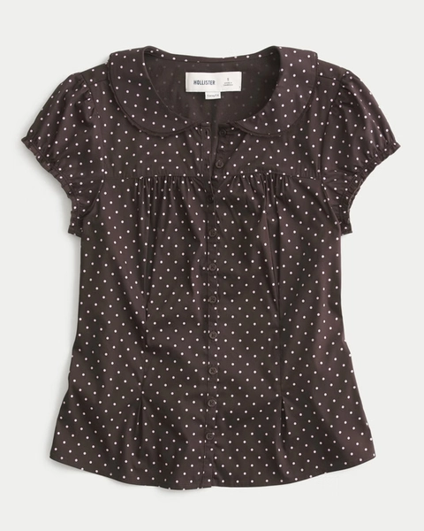 Curvy Short-Sleeve Statement Collar Shirt