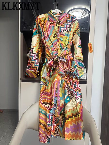 KLKXMYT 2026 New Women Fashion Printed Dress Long Dresses With Belt Chic Dresses Women Long Sleeve Casual Spring Dress - AliExpress 200000345