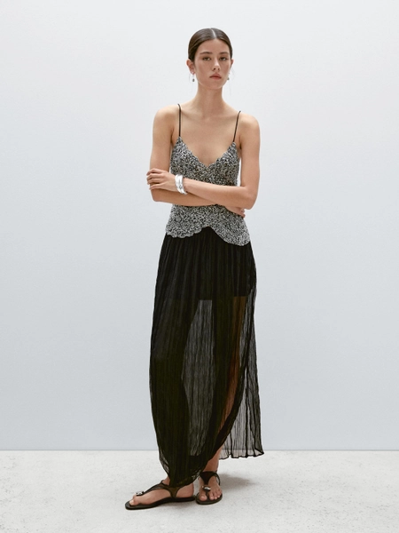 Mouliné crochet knit top - BLACK