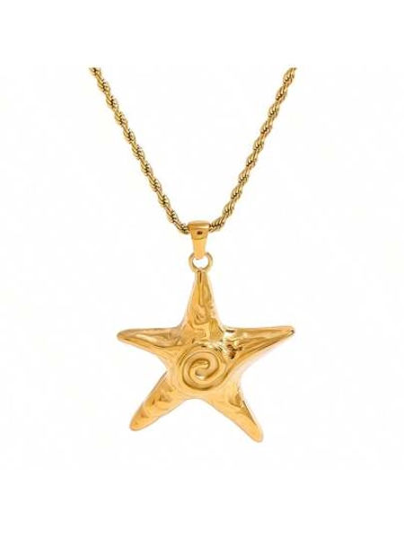 Uworld 1pc 18k Gold-Plated Stainless Steel Gold Star Thread Twist Necklace Women's Fashion High Quality Jewelry