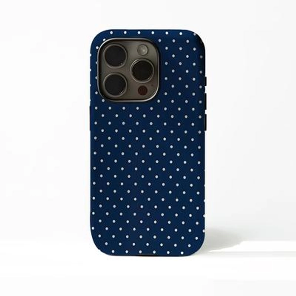 Navy Blue Polka Dot Phone Case for with iPhone 17 16 15 14 13 12 Plus Pro Max, Compatible with Samsung S25 S24 S23 S22 Plus Ultra.