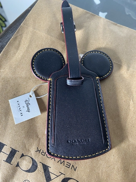 Disney X COACH Mickey Mouse Ears Leather Luggage Tag New F58945