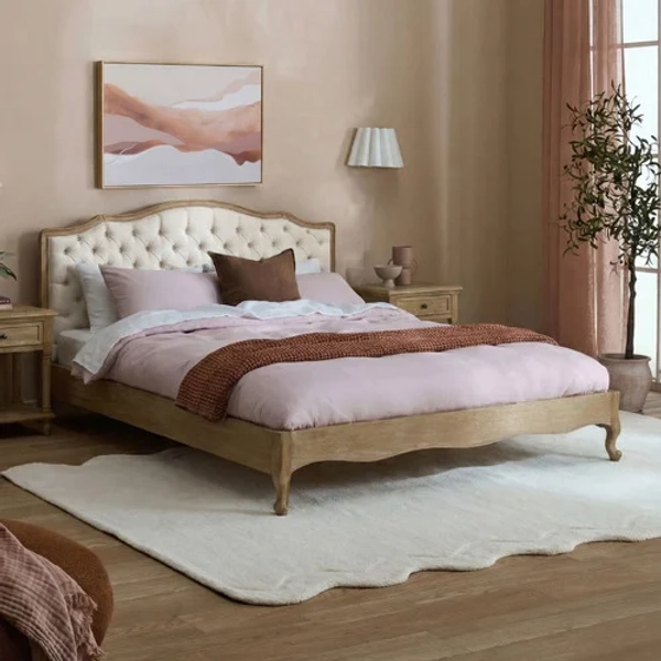 Beige Leia Linen Bed Frame