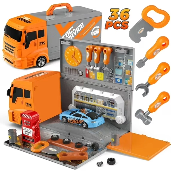 UQN Mechanic Truck Kit Toys for Kids, 36PCS Mobile Car Service Set Toys with Engine Repair Tools , Birthday Gift for Boys/Kids Age 3 4 5 6 Years Old