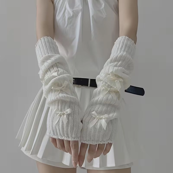 womens fingerless gloves black bow accents sporty chic half - Temu