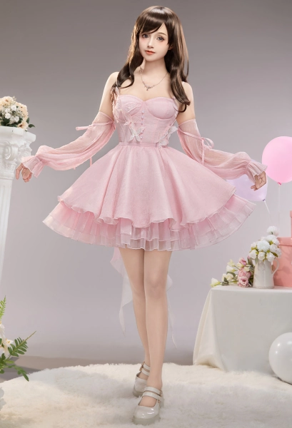 Love and deepspace MC Cosplay Costume Rippling Dream Dress with Sleeves and Necklace